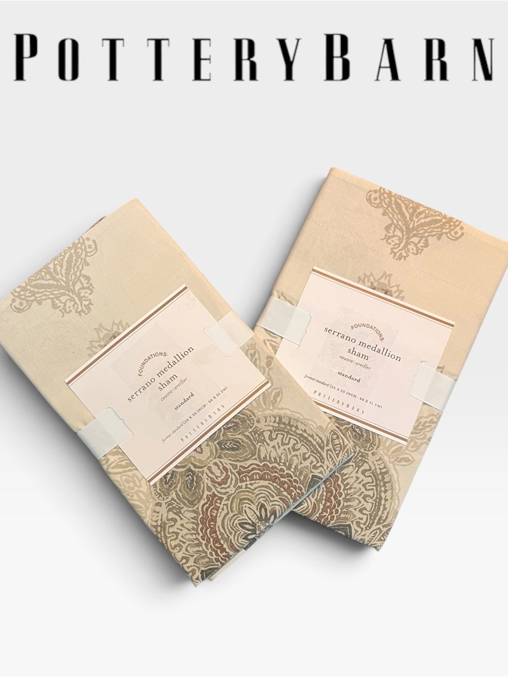 PotteryBarn Foundations Serrano Medallion 2 Standard Shams Retail $59